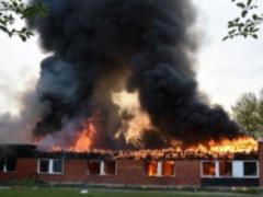 The center for the reception of refugees burnt in Sweden