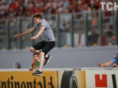  200 euros fine and lifelong ban . English fan rushed to the field during a match with Malta