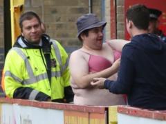 English fan came to football in a bra to support women