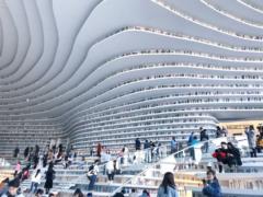 Books on the shelves of the new Chinese library were not real