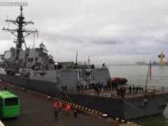 The American destroyer moored at the Odessa Sea Terminal
