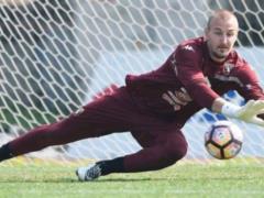 Serbian goalkeeper nearly broke the crossbar after a powerful shot from the penalty kick