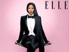 Outrageous Nicky Minaj with hair to the toes squeezed her curvy forms into elegant outfits
