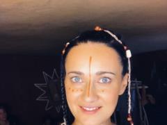 Solomiya Vitvitskaya with a painted face and wearing old clothes became a Trypillian woman