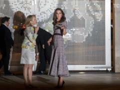 Slim Kate Middleton in a fitted checkered dress attended a formal event