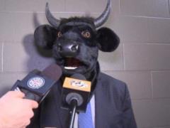 NHL club coach gave an interview in a funny bull mask