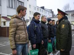 In Kharkov, the guards with the orchestra met the young recruitment of  conscripts 