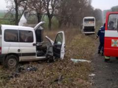 Near Lviv regular bus crumpled Citroen