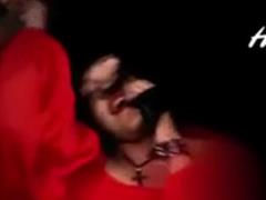 Pregnant Alyosha with a daring black face and red lipstick shot a new video