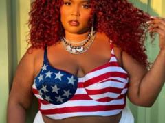 Lizzo fully nude covered with American flag
