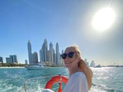 Ekaterina Osadchaya in a swimsuit ran along the waves of the sea