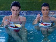 Kourtney Kardashian and Kendall Jenner measured their hips in a micro bikini