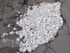 В Запорожье яму на дороге засыпали слепками челюстей