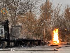 A gas tank exploded at a WOG gas station: two trucks burned out