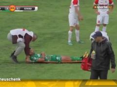 In Bulgaria, a football player deliberately fell off a stretcher to play for time