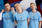 Manchester City presenting their home kit for the coming season