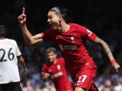 Darwin Nunes scoring fifth goal for Liverpool in his debut match in the Premier League