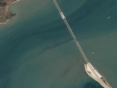 Published satellite images of the destruction on the Crimean bridge