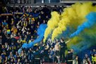   Ukrainian fans sing a song at the match against England at Wembley