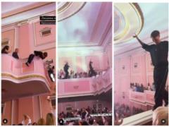 Artem Pivovarov forced a security guard to run after him along the railing of the balcony on the second floor at a concert