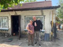 Potap came to Gostomel to see the woman whose house he rebuilt after Russian shelling