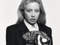 Beautiful Tina Karol in an elegant suit with a metal corset posed for the world s gloss