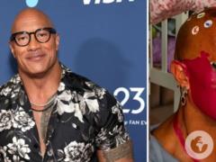 With eyeliner and lipstick: Dwayne  