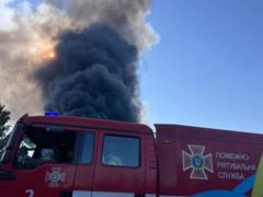 A large -scale fire rages in the Dnieper