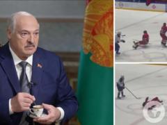 Лукашенко сбили во время хоккейного матча.