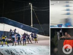 Вместо Украины на Кубке мира по биатлону показали четырех раздетых мужчин в бочке.