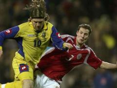 The Ukrainian team plays a friendly match against Denmark in Odense