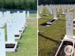 Национальное военное кладбище размыли дожди: на могилах образовались провалы.